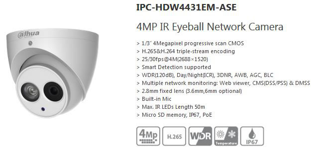Dahua 4mp IPC-HDW4431EM-ASE Dahua videocamera IP 4mp IPC-HDW4431EM-ASE